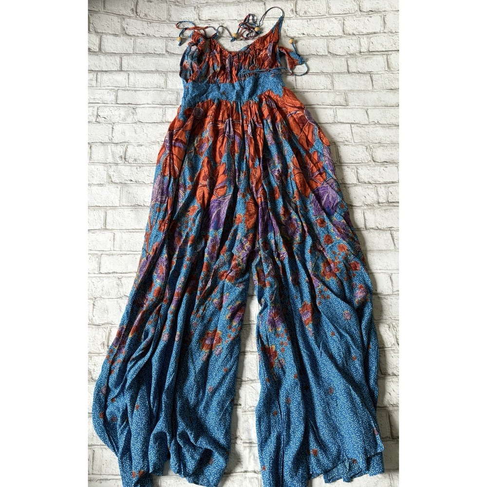 Free People Loreli Jumpsuit Size XS Blue/Orange wide leg